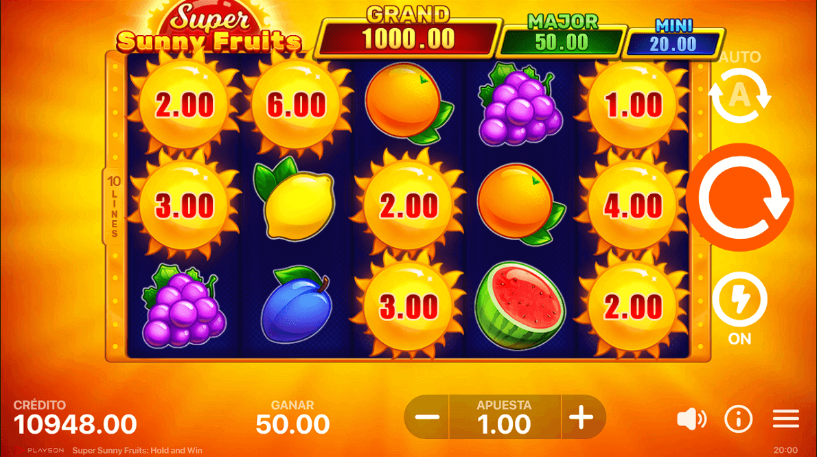 6 Gráficos Super Sunny Fruits Hold and Win Playson