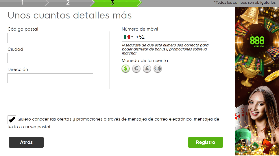 Registro de 888 casino México