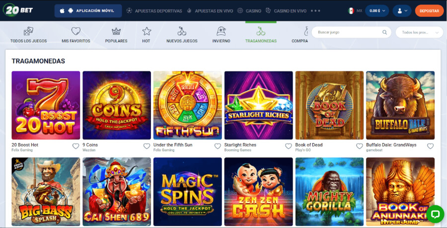 Casino online 20Bet catalogo de juegos