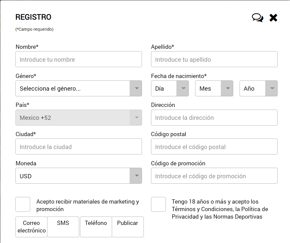 Formato de registro detallado de Mr Rex México