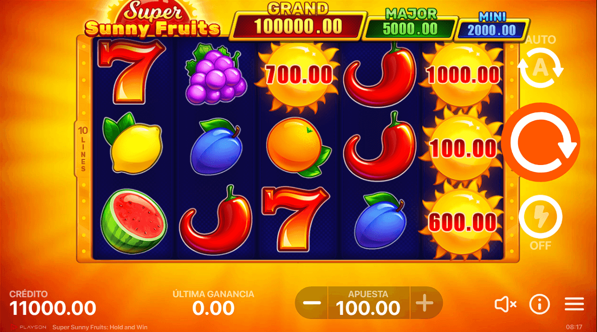 Ganancia máxima Super Sunny Fruits hold and win tragamonedas México