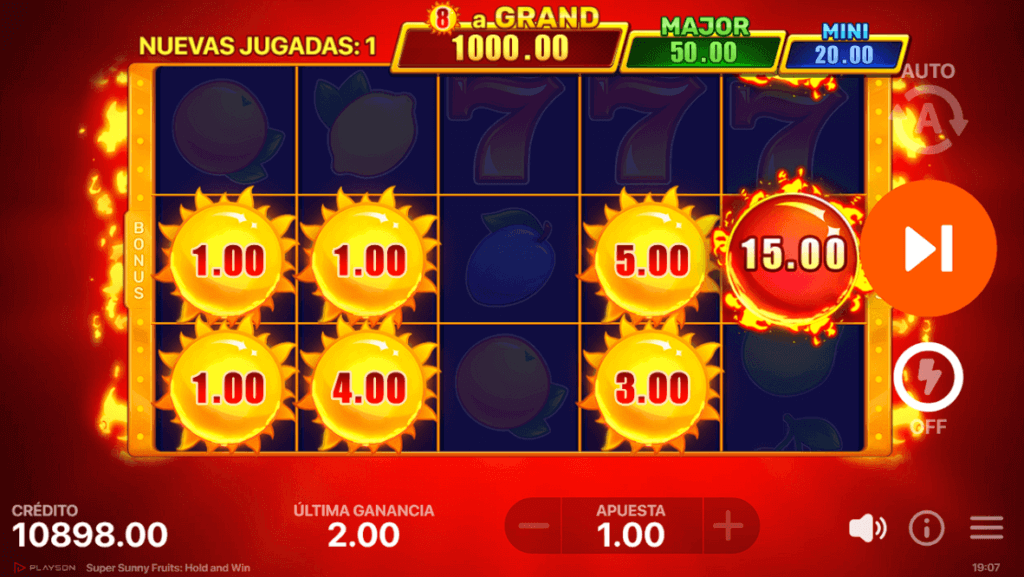 Hold and win Super Sunny Fruits hold and win tragamonedas México
