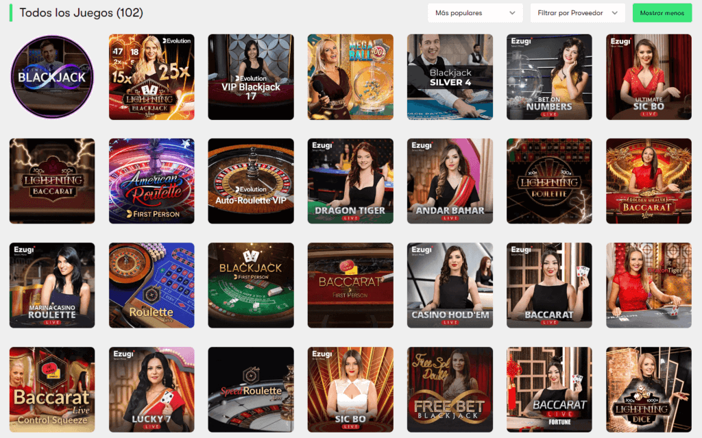 Juegos en vivo 10bet México