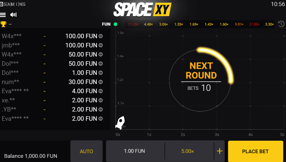Opción de juego automático Space XY BGaming México