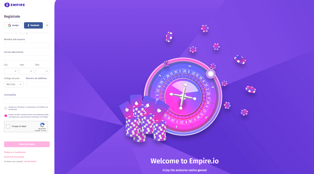 Proceso de registro de Empire.io México