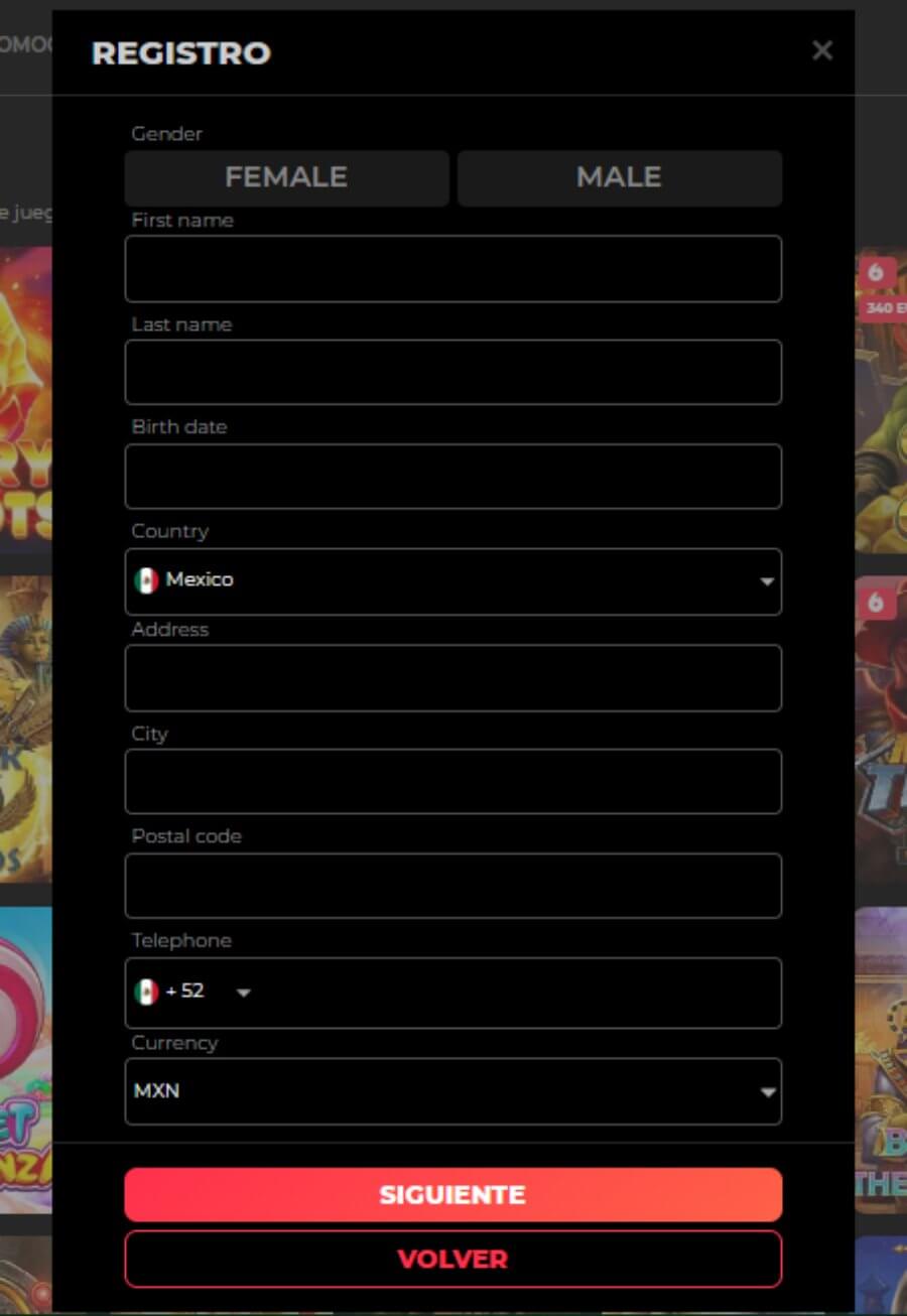 Registro de usuario en HotSlots casino México