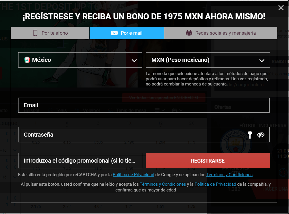 Registro email Megapari México