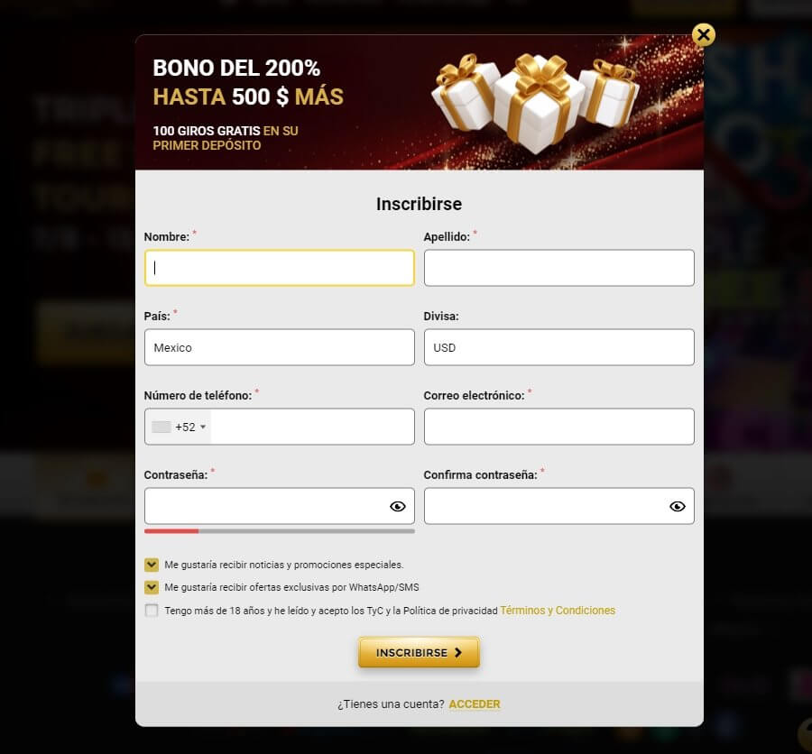 Registro en WinUnique Casino México