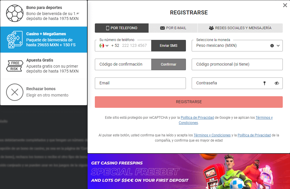 Registro por teléfono Megapari México