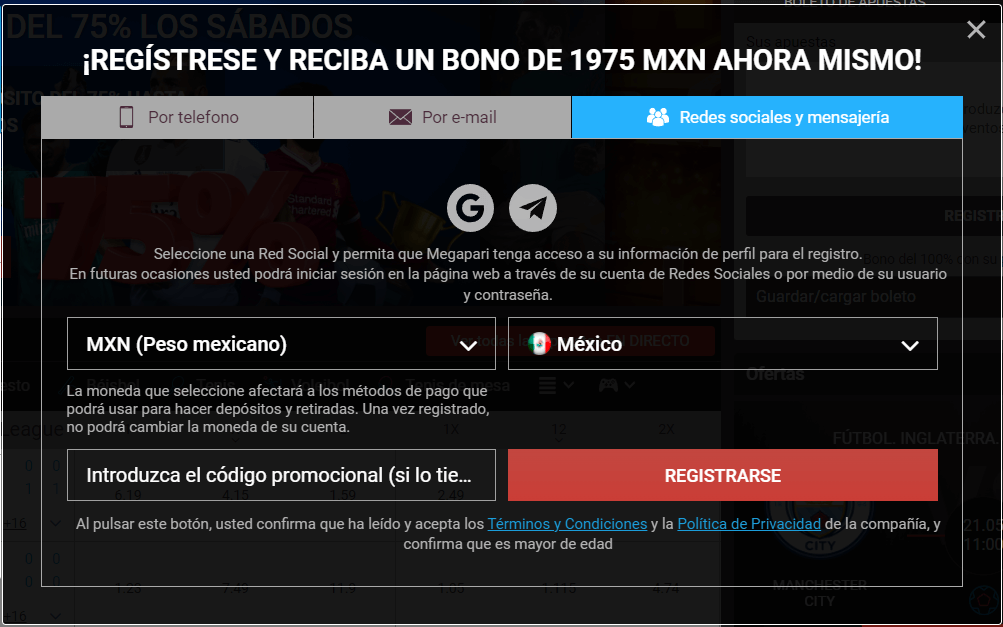 Registro redes sociales Megapari México