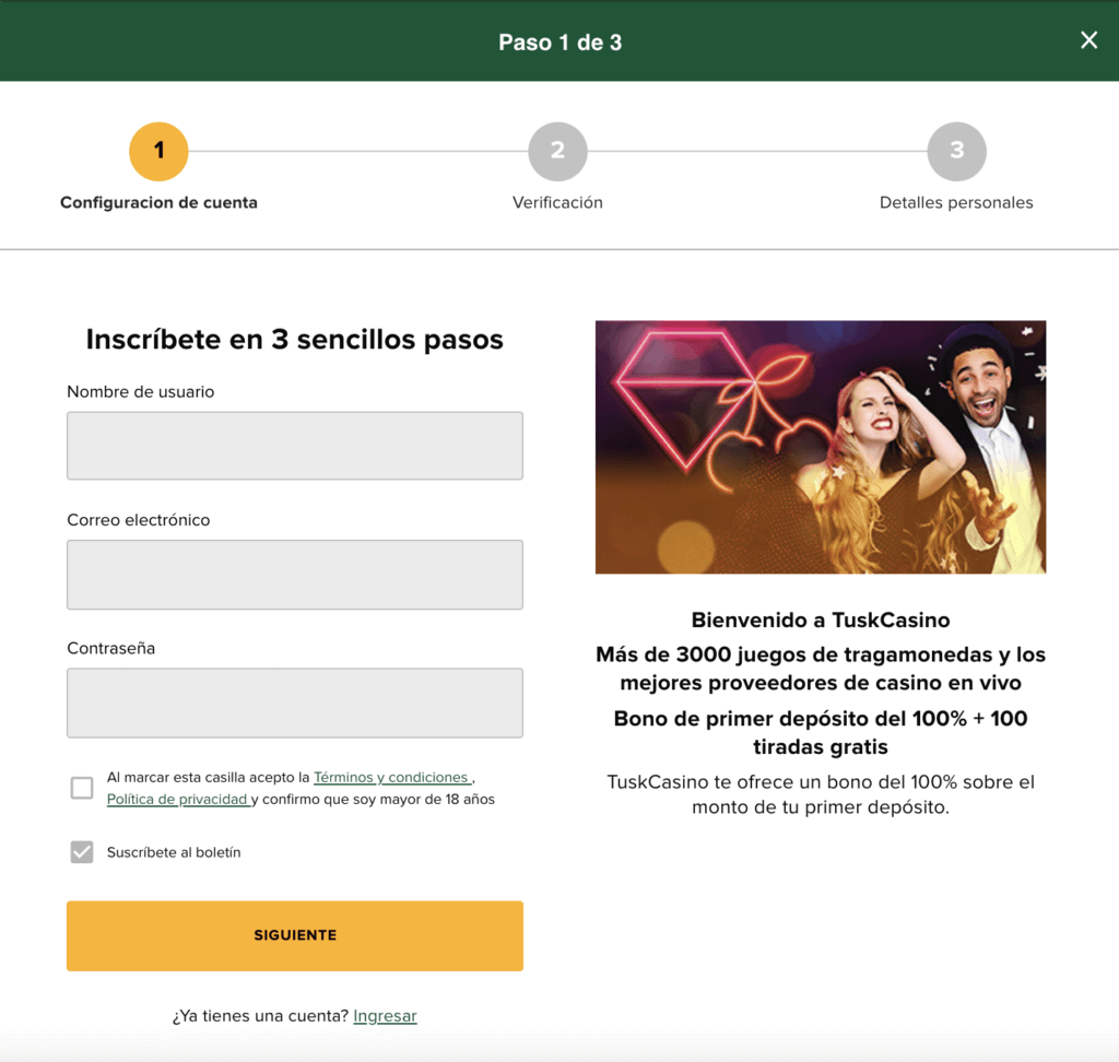 Registro de Tusk de casino online México