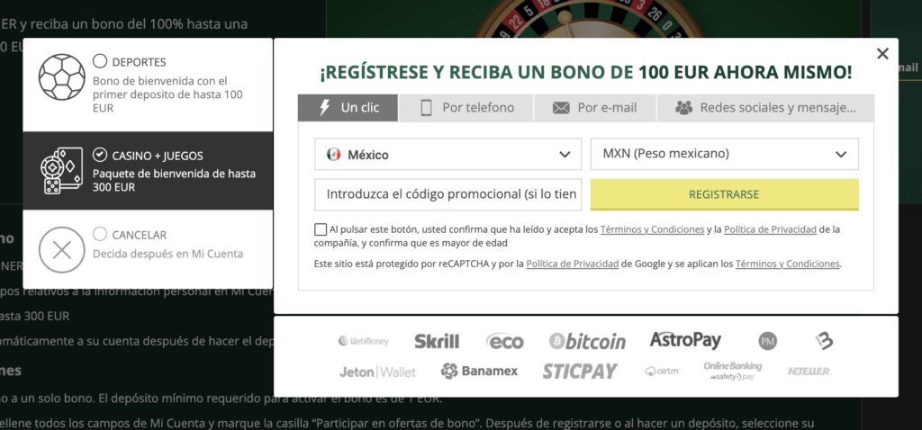 Registro de Betwinner casino online México