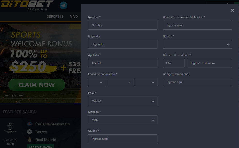 Registro de Ditobet casino online México
