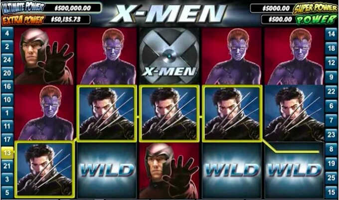 Símbolos Wild y líneas de pago en el slots de x men online.