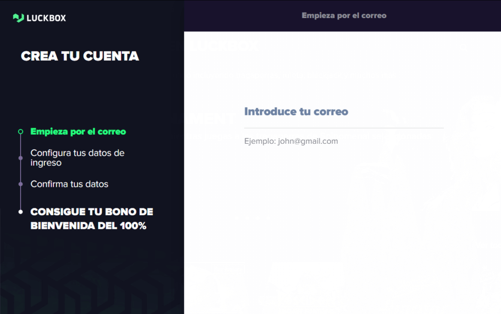 Registro en Luckbox casino