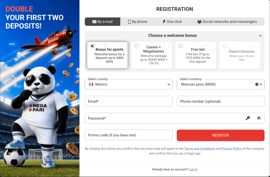 registro megapari email