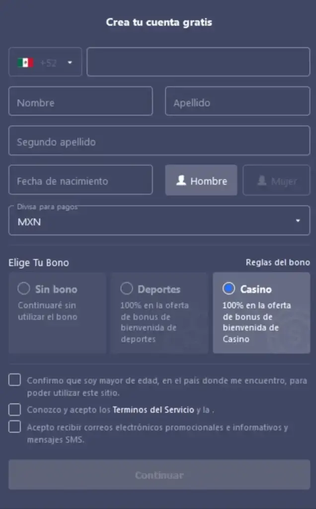 Registro en betmaster