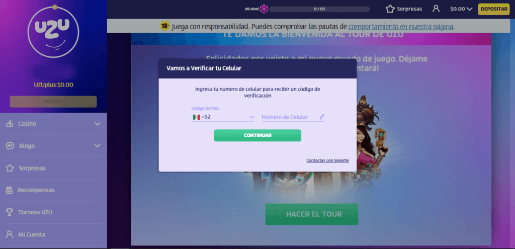 Registro en PlayUZU casino 