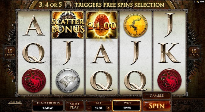 Scatter bonus en la tragamoneda de Game of Thrones.