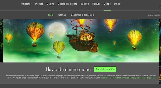 Secciones del casino online Bet365 